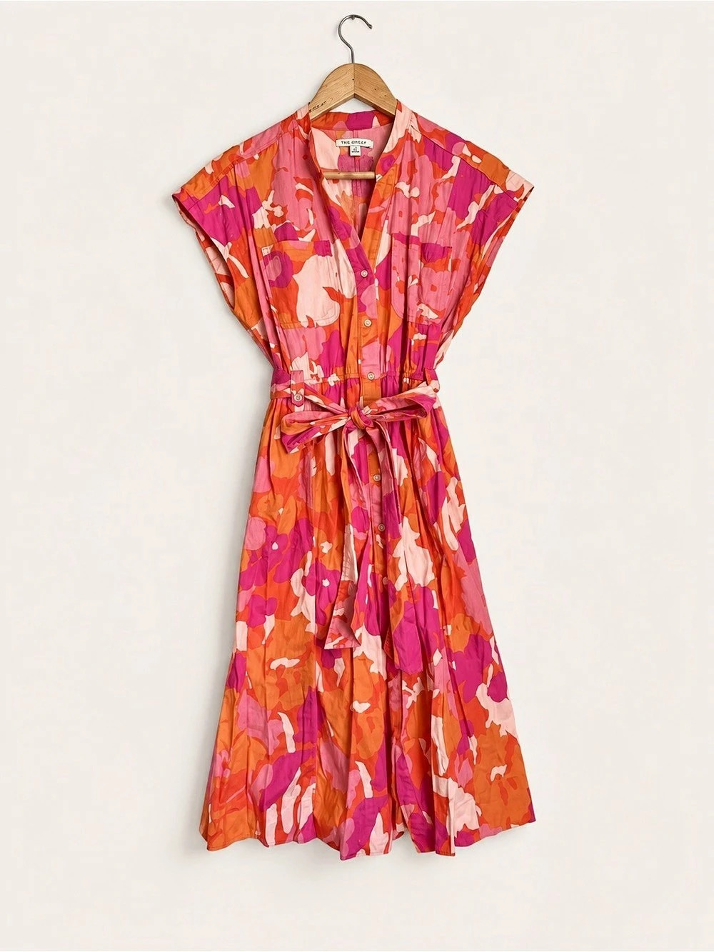 FREE ASSEMBLY ABSTRACT FLORAL BELTED MIDI SHIRTDRESS SIZE S